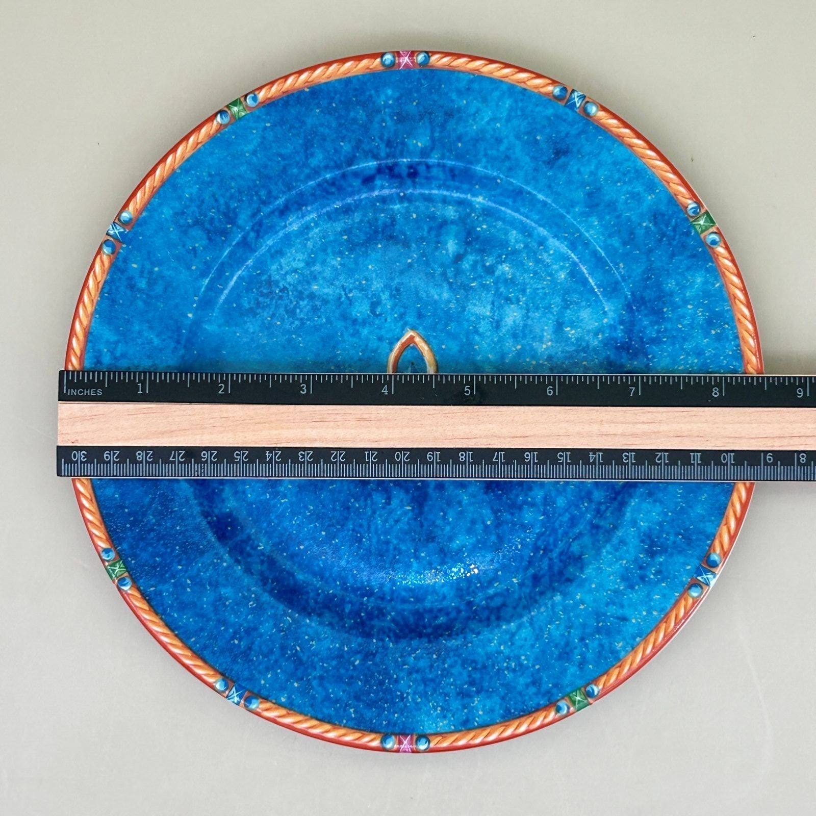 Philippe DeShoulieres Fleur de Lys Salad Plate 8.5 in Limoges Blue Yellow Edge