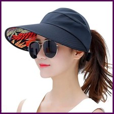 Summer Sun Protection Folding Sun Hat For Women Wide Brim Cap Ladies Beach Visor