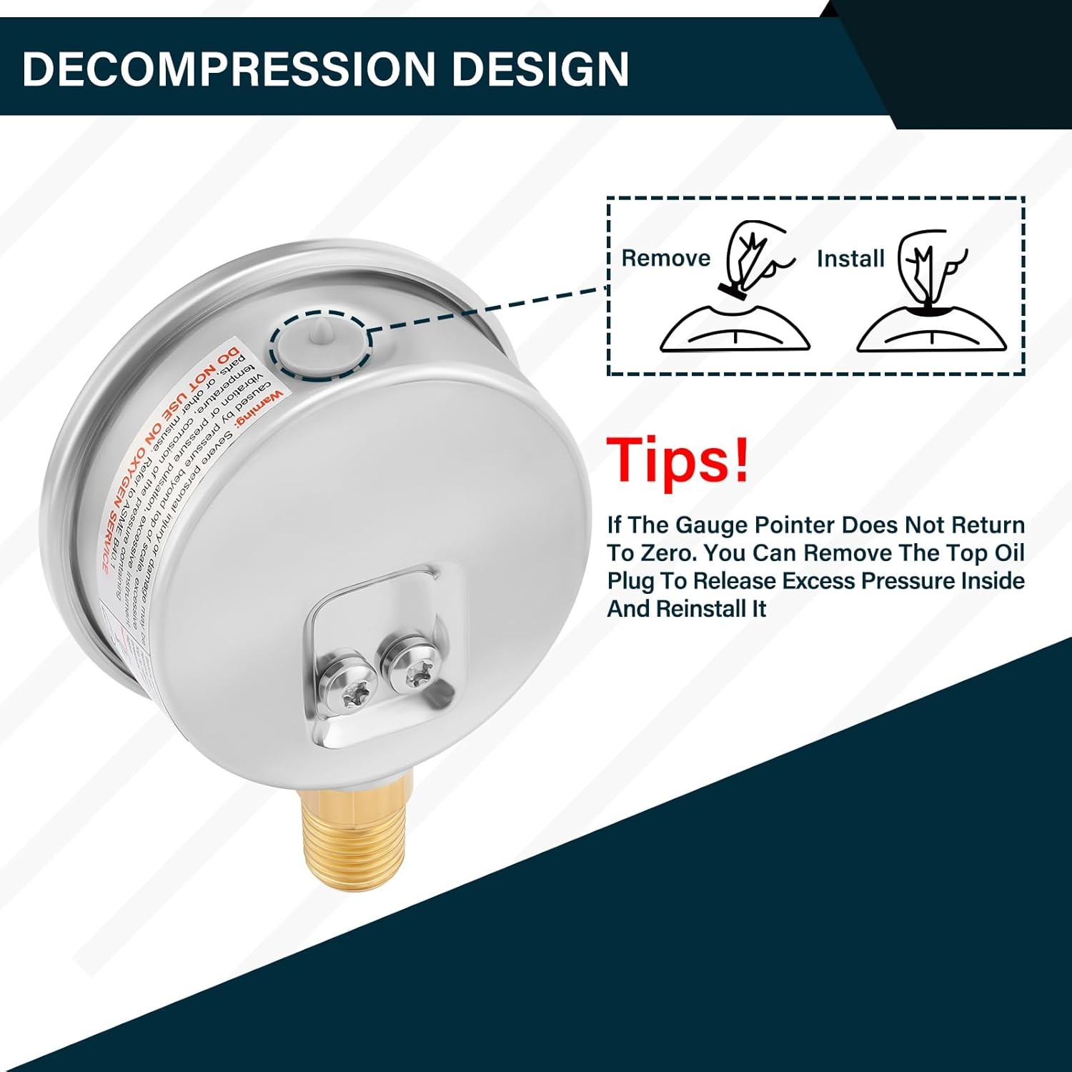 MEASUREMAN 2-1/2inch Dial Size, Oil Filled Pressure Gauge, 0-160 psi 