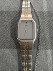 Seiko Watch Women 17mm Silver Dial Two Tone Rectangle 2Y00-5279 New Battery
