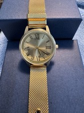 Gold Quartz Watch with Mesh Strap Roman Numerals, Stainless Back, Unbranded