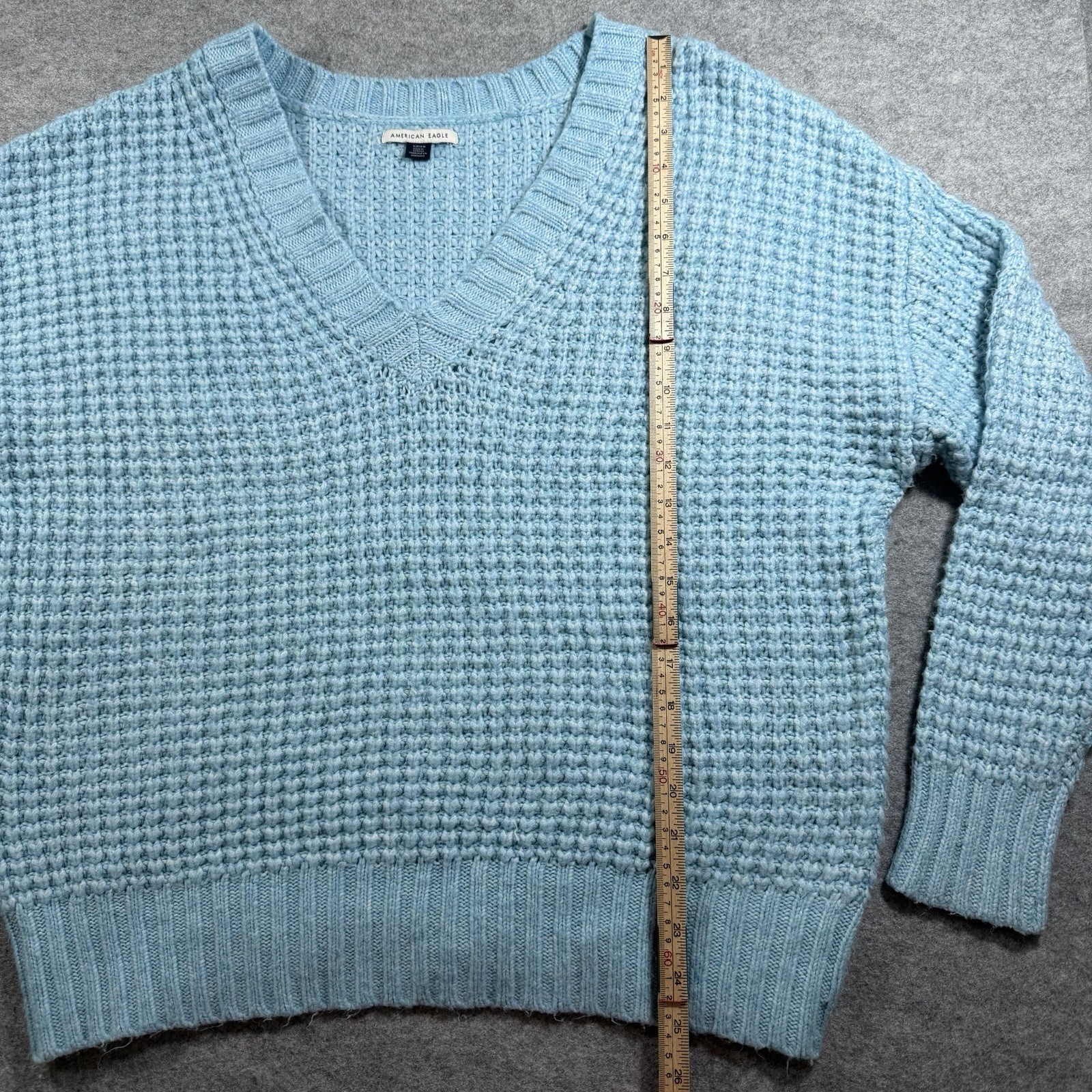 American Eagle Crochet Sweater Womens S Blue V Neck Chunky Knit Drop Shoulder thumbnail 6