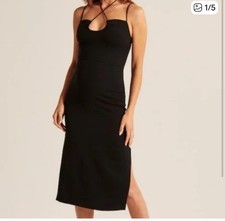 Abercrombie&Fitch Slip Midi Dress Black Sz M Side Slit Zipper Keyhole Tie Front