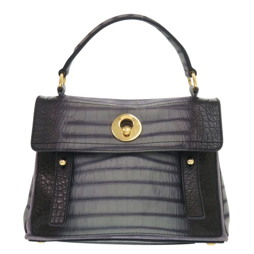 AUTHENTIC YVES SAINT LAURENT 348948 Muse toe gray Embossed Leather Hand Bag