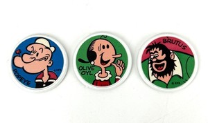 Vintage Popeye Olive Oyl Brutus Fridge Magnet Set Round Plastic Cartoon