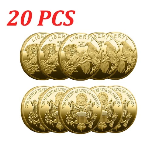 20PCS Gold Plated Liberty Medal EAGLE Gift Commemorative Challenge Coin