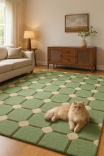 Hand Tufted Wool Area Rug Share Green Beige Geometric rug