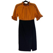 MARCOBOR Dress Pencil Orange & Black Tiana Ruffle Midi Business Corporate 6 NWT
