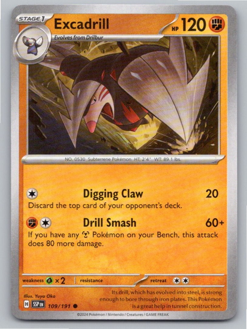 2024 POKEMON EXCADRILL SURGING SPARKS 109/191 COMMON NM A35312 FREE S&H