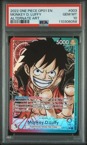 One Piece OP01-003 Monkey D Luffy Pre-Errata Alternate Art Leader PSA 10