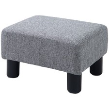 HOMCOM Pouf Poggiapiedi Imbottito in Tessuto Effetto Lino Grigio