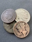 Lot Of 4 Coins - 1 Silver War Nickel, 1 Mercury Dime, 1 Buffalo, Indian Head
