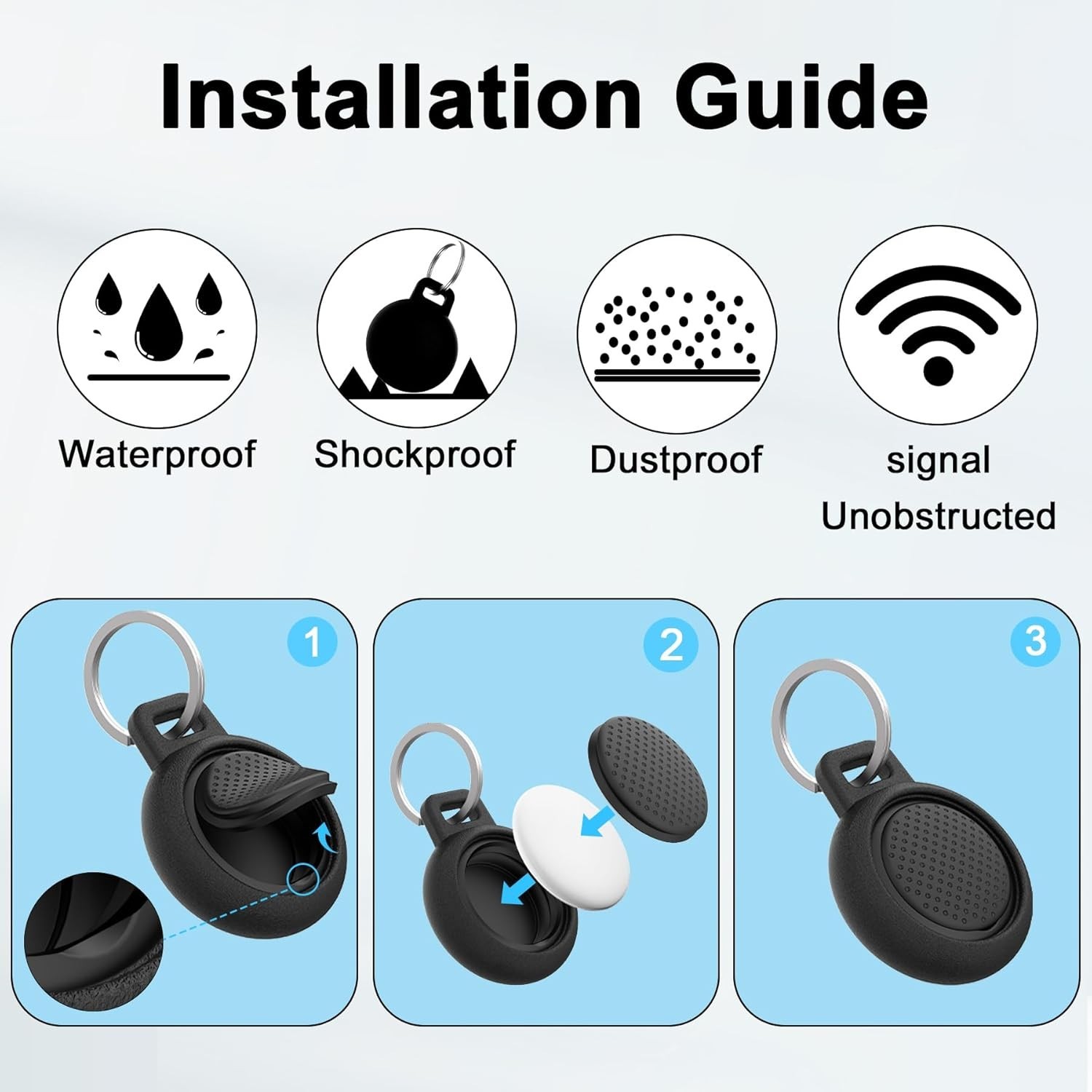 Durable 4-Pack AirTag Keychain Holders - Waterproof & Scratch Resistant Design