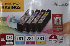 Canon 280XL Black & Canon 281 Cyan Magenta Yellow Ink 2021C006 Combo Pack