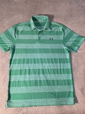 Under Armour Polo Shirt Mens Medium Green Striped HeatGear Golf Performance