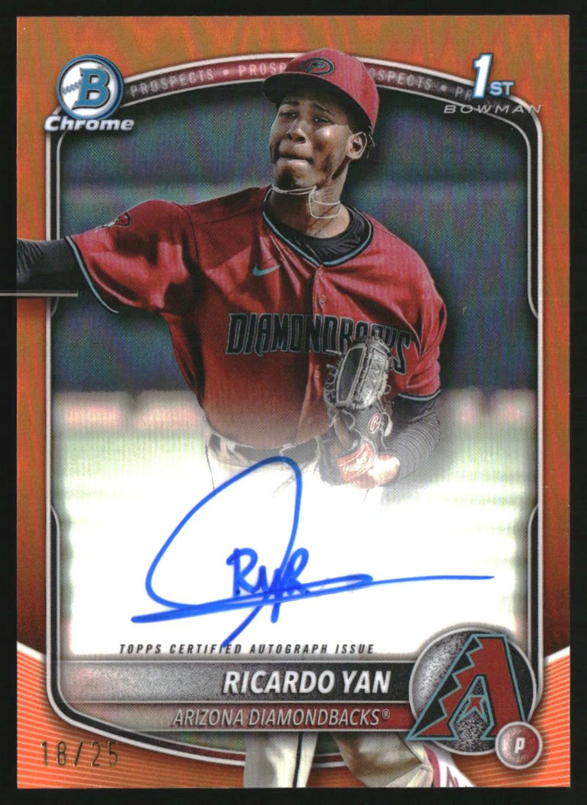 2025 Bowman Chrome Autographs Orange Refractor #CPA-RY Ricardo Yan RC Auto /25