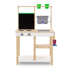Teamson Kids Clover Wooden Mud Kitchen with Water Station and Chalkboard