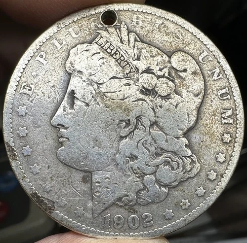 Holed 1902 Morgan Silver Dollar 25.8 Grams