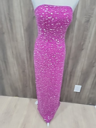 SCALA Size L Strapless Fuchsia Sequin Beaded Silk Maxi Dress Gown Slit Zip - Picture 6 of 14