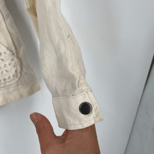 Lucky Brand Linen Eyelet Jacket Military inspired Off white Utility Small - Picture 11 of 13
