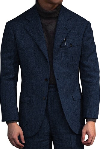 Herrenanzug Tweed Fischgräte Jacke Blazer Smoking Sakko Business Hochzeit Custom - Picture 5 of 18