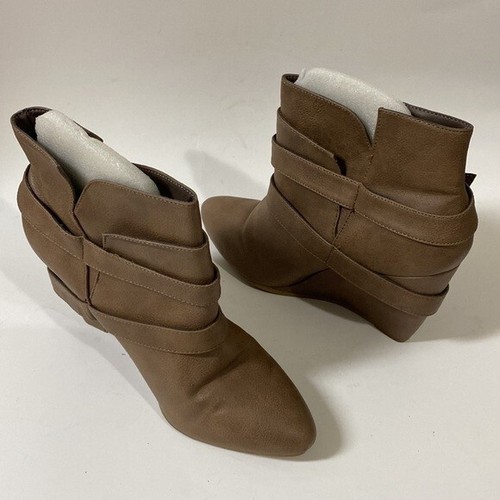 - Charlotte Russe ankle wedge booties women 9 vegan leather tan y2k casual - Picture 13 of 13