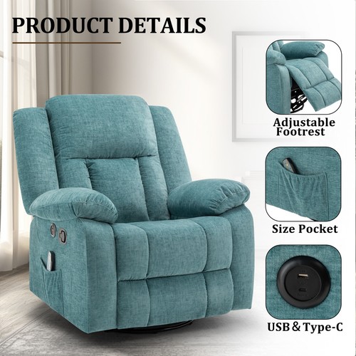 360° Swivel Rocker Recliner with Massage and Heating, With Side Pockets and USB - Picture 45 of 45