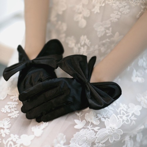 Lady Short Gloves Shiny Satin Bow Bride Wedding Party Gown Accessory Retro Fairy - Foto 16 di 16