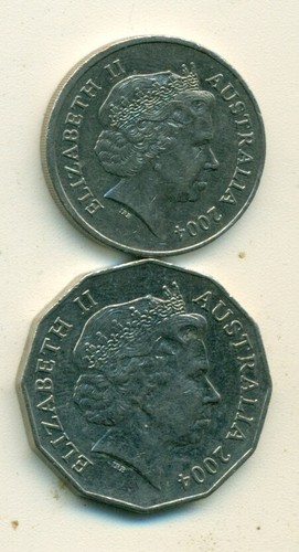 2 MÜNZEN aus AUSTRALIEN - 20 & 50 CENT (BEIDE 2004)..20 CENT mit ENTENSCHEIN SCHNABELTIER - Bild 2 von 2