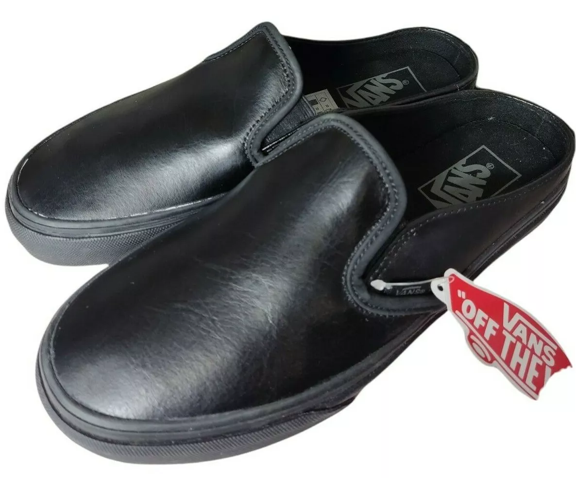 Anklage Tøj Frugtbar Vans classic slip on mule black leather open back size 4.5 uk new | eBay