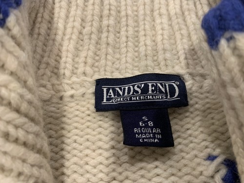Lands End Wool Children’s Pullover Sweater Sz 6-8 w/ Winter Dog Sled Detail - Picture 7 of 9