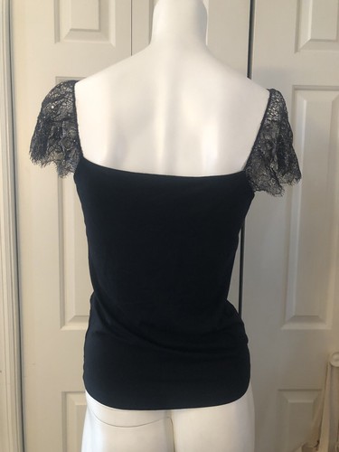 Lauren Ralph Lauren Top S Tank Cami Tulle Sleeves Casual Party Black Gold - Picture 2 of 5