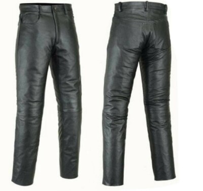 Schwarze Herren Lederhose Motorrad Motorrad Jeans Biker Rindsleder weiche Hose