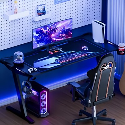 160/180cm LED Gaming Schreibtisch Ergonomischer Gaming Computertisch mit Mauspad