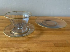 Vintage Three Piece Clear Glass Bowl and Plates Gold Trim 