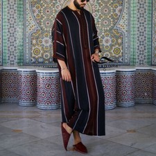 Men's Middle Eastern Clothes Long Sleeve Muslim Islamic Round Neck Flax Kaftan