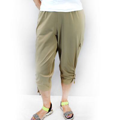 Catherines Beige Stretch Waist Side Pockets Pants Capri Plus 5X, 34/36