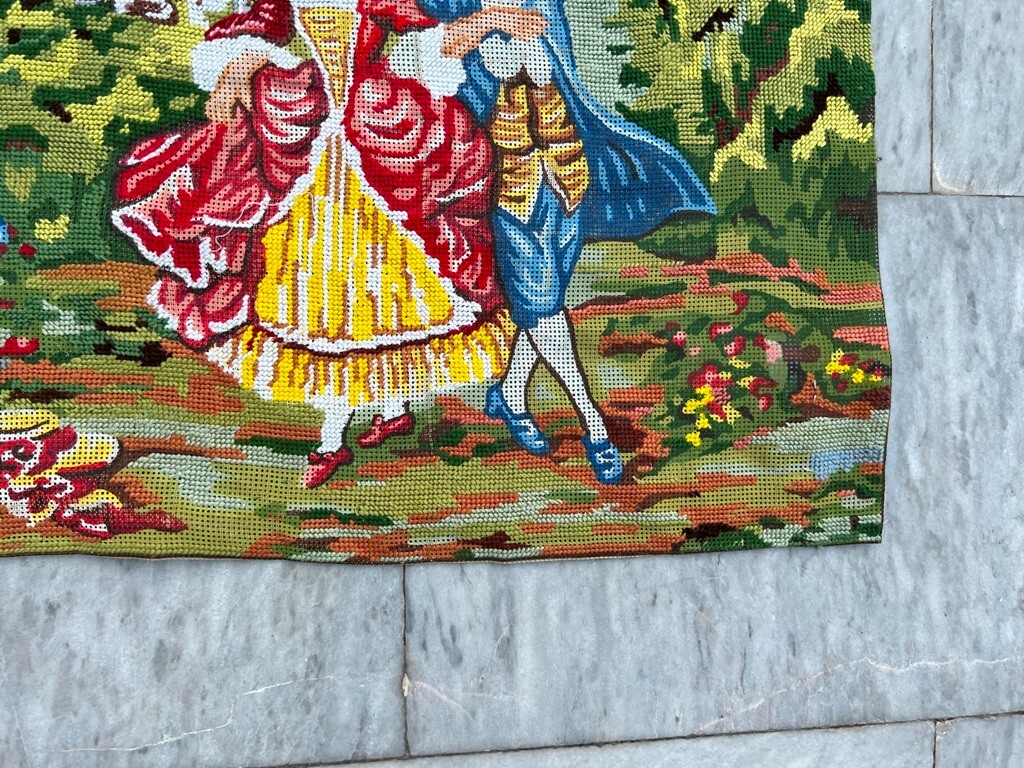 Vintage French Tapestry Beautiful Pictorial Handmade Tapestry 2x3 ft