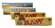 4 Pack Sampler RAW CLASSIC and ELEMENTS King Size Slim Cigarette Rolling Papers