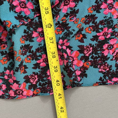 Cheztu Womens Dress 12 Turquoise Blue Pink Floral Faux Wrap Ruffle Cottagecore - Picture 15 of 18