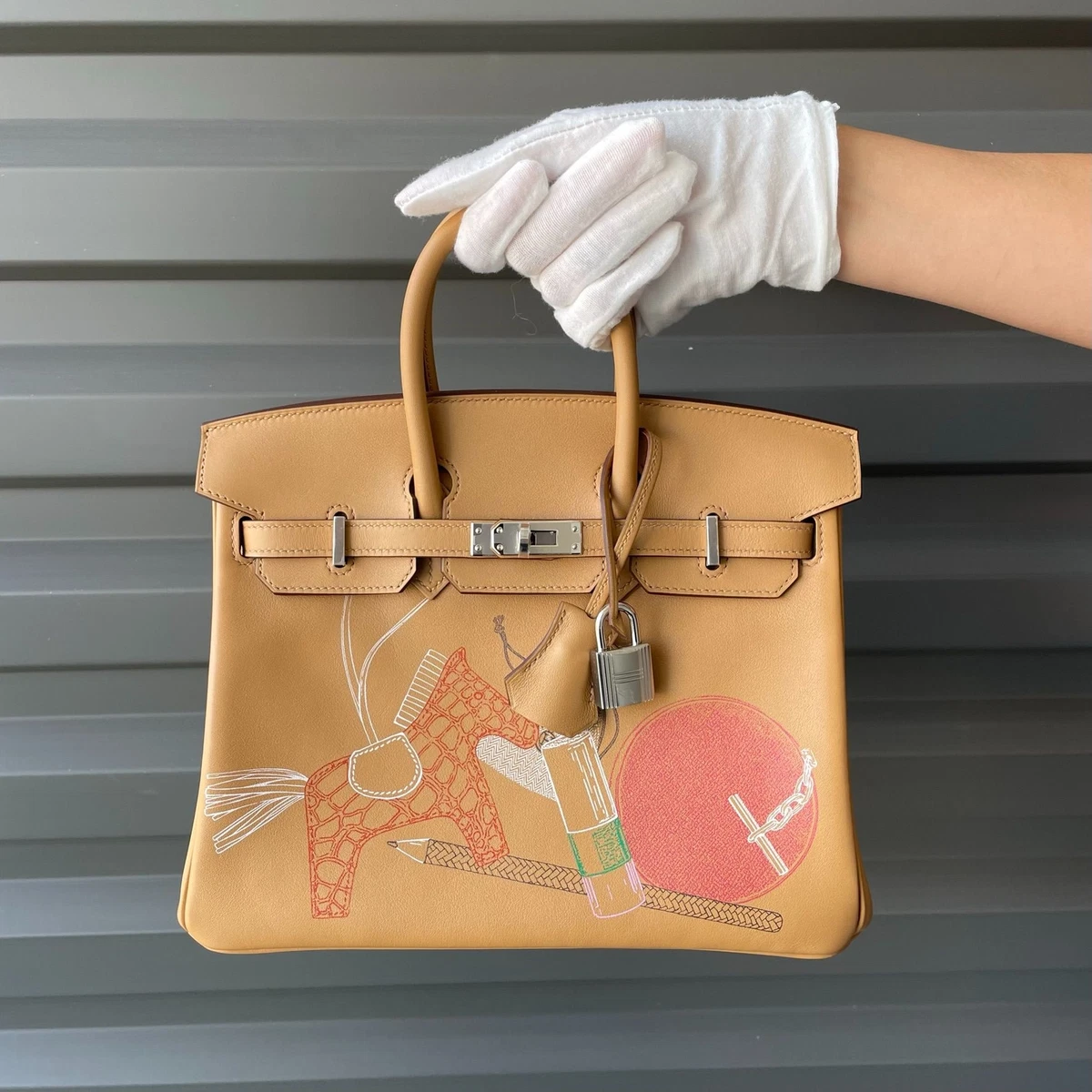 NIB HERMES 2021 Birkin 25 Limited Edition In and Out Swift Leather  Biscuit PHW