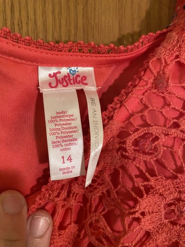 Top Justice Girl’s Volantes Floral Coral Encaje Sin Mangas Talla 14 - Imagen 4 de 5