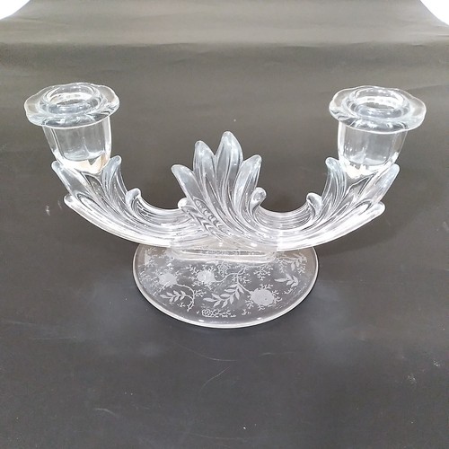 Fostoria Corsage Klarglas Doppel Kerzenhalter Regency Barock geätzt Vintage - Bild 1 von 4