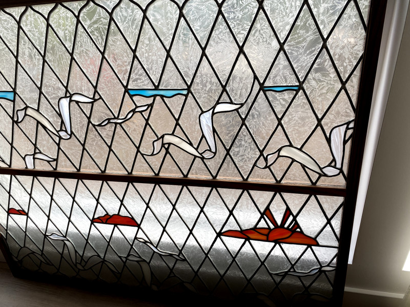 Vintage Framed StainedSeagull Glass Window Panel 45X36X1 Inch
