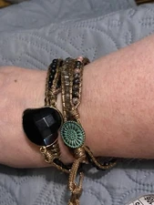 Multiple Bead Strand Wrap Bracelet black onyx heart Women Boho