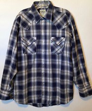 Ely Cattleman VTG Western Cowboy Rodeo Pearl Snap Blue Gray Plaid Shirt Men's L