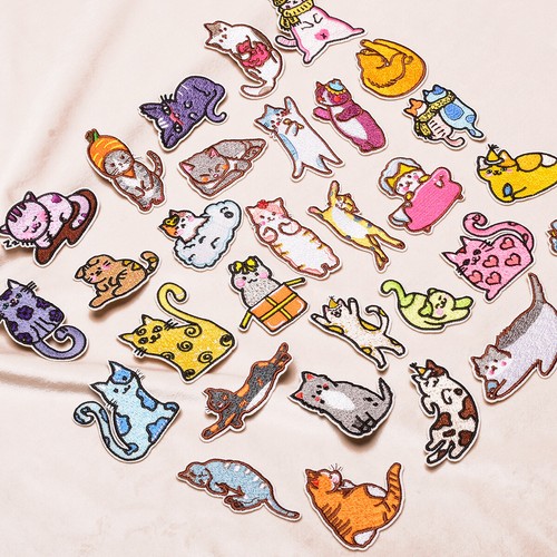 Cute Cats Embroidery Patches Animal Iron on Sew on Sticker for Coat Jean Bag Hat - Picture 2 of 41
