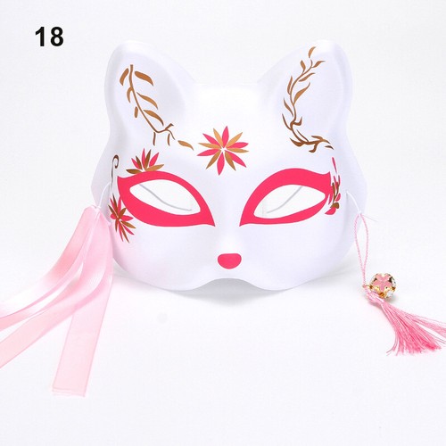 Masquerade Anime Fox Cat Half Face Mask Kabuki Kitsune Costume Cosplay Mask Prop - Picture 30 of 39