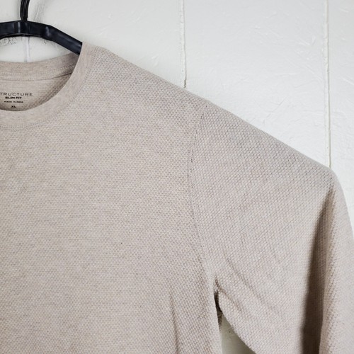 Structure Shirt Mens Extra Large Beige Crew Neck Long Sleeve Slim Fit Thermal - Picture 3 of 14