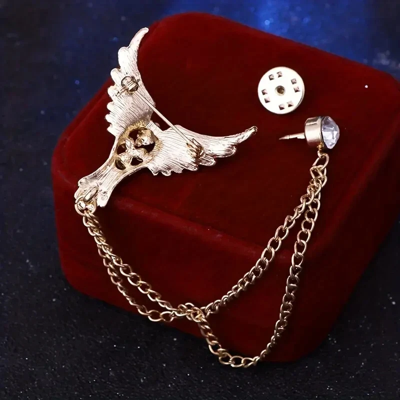 Men's Wedding Brooch Majestic Eagle Wings Chain Tassel Pass Moissanite Silver - Image 3 of 4